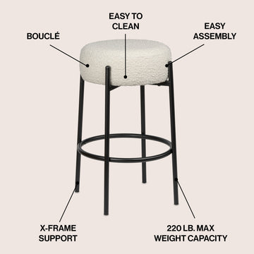 Paola Modern Metal/Bouclé Cushioned Counter & Bar Stool - JONATHAN Y